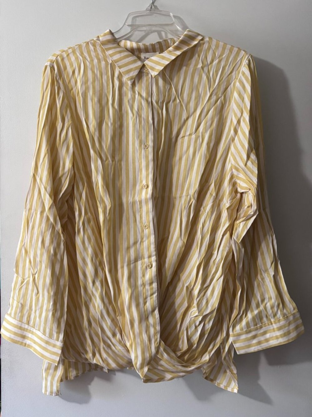 NWT Hayden Los Angeles Yellow White Striped Front Twist Button Up Blouse 1X
